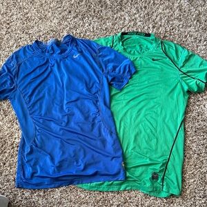 Nike Pro Men Blue and Green Athletic Shirts